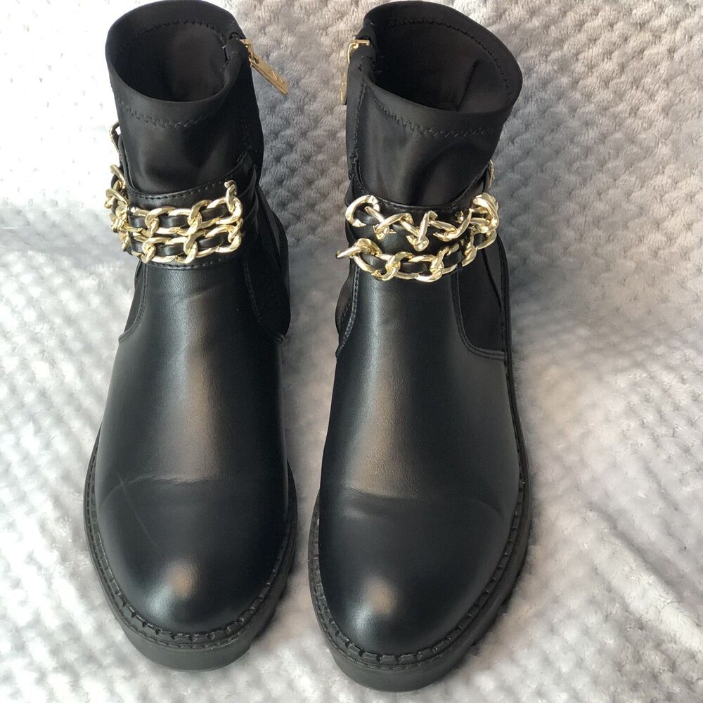 Jones New York Womens Sz 7 Black Ollee Chain Link Ankle Boot Bootie Black